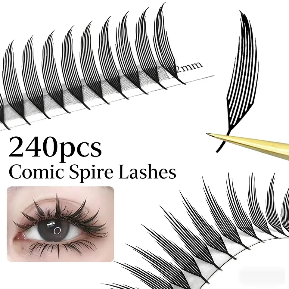 Racimos de pestañas manga cómic 3D Pluma Anime Abanicos premoldeados Individuales Extensión de pestañas Naturales Para maquillaje de ojos
