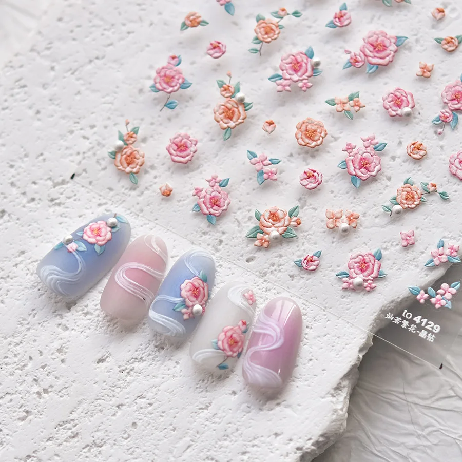 1pcs Flower Nail Stickers Exqusitive Pink Flower Self Adhesive Sticker For Nails DIY Japanese Nail Art Decoration Supply Decals