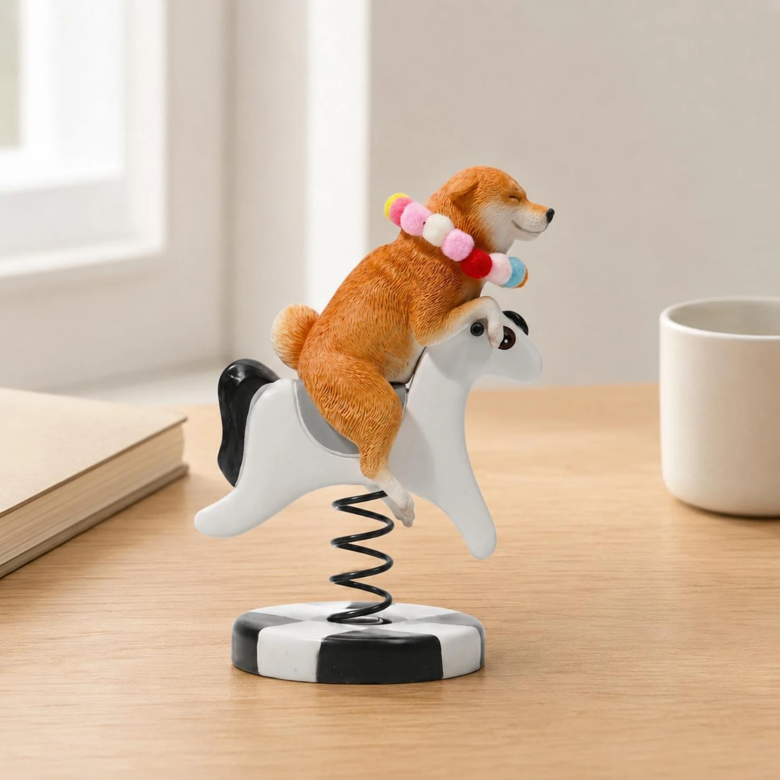 Shiba Inu Figurine Small Rocking Dog Ornament Coil Base Figurine Decorative Holiday Decor Lightweight