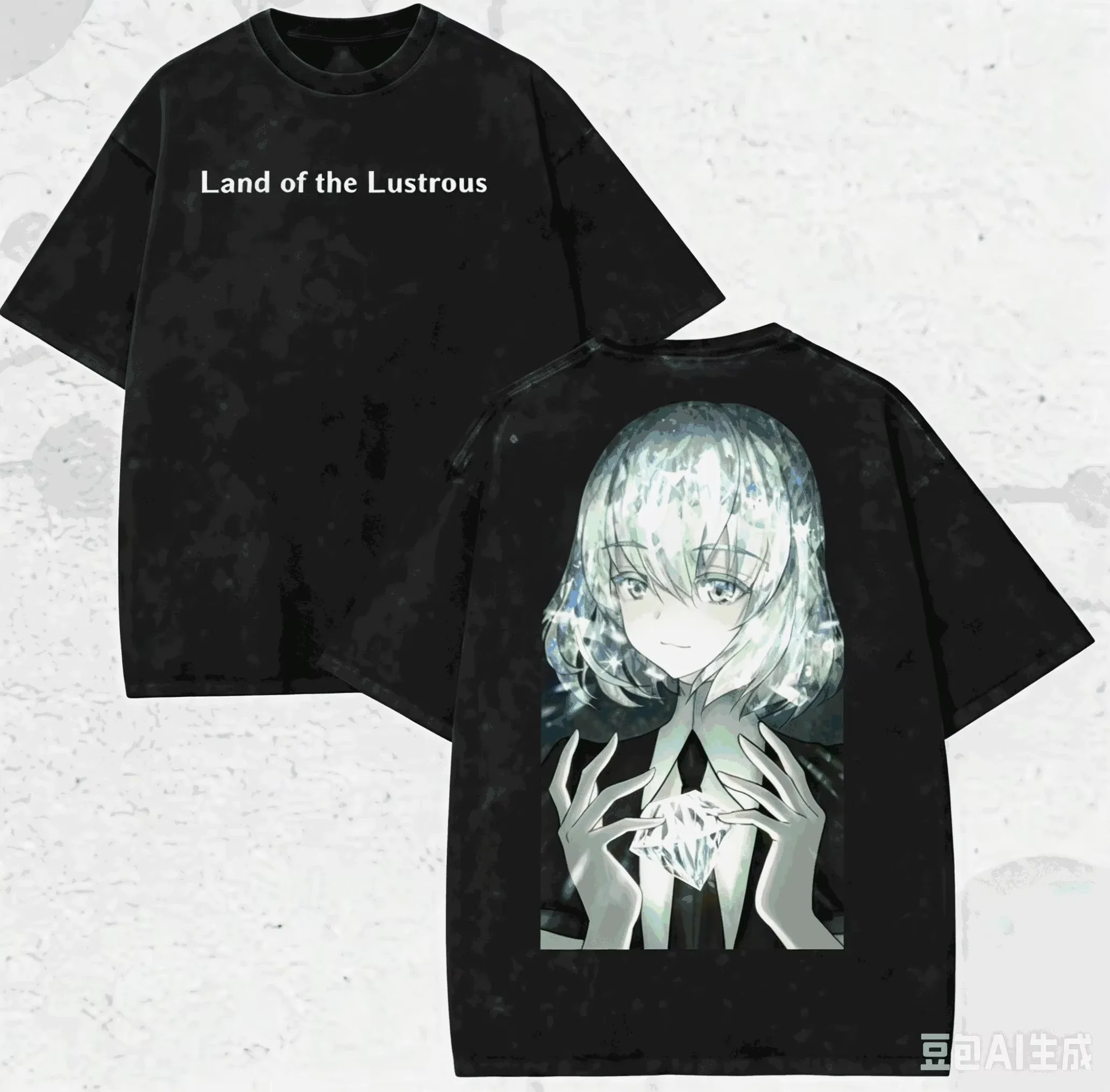 2026 Land of the Lustrous Phosphophyllite & Antarcticite Print T-shirt Black Washed Oversized Cotton Casual Streetwear Tee