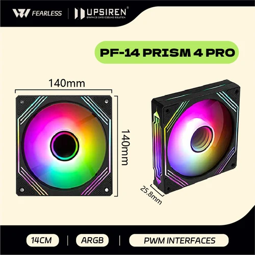 UPSIREN PF-14 PRISM 4PRO ventilador de chasis de computadora 140mm ARGB 4 pines PWM ventilador de refrigeración silencioso 12V gran volumen de aire 47.2CFM/650-1800RPM