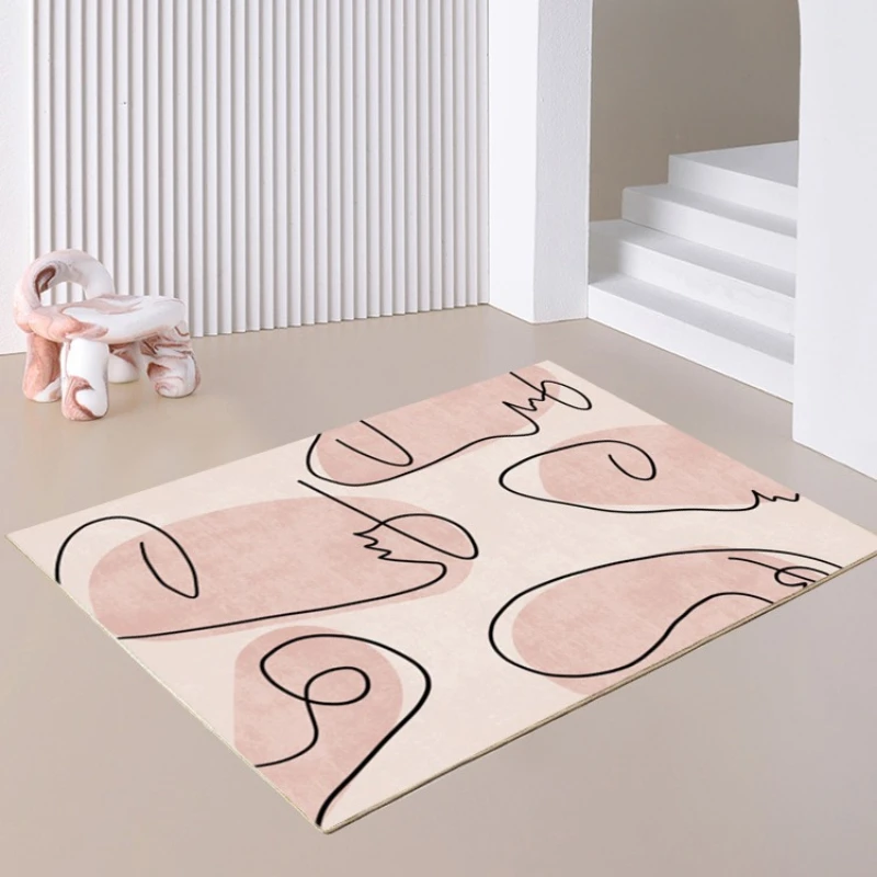 

Creative Abstract Line Living Room Carpet Japanese Style Comfortable Bedroom Carpets Pink Easy Care Decoration Home Balcony Rugs