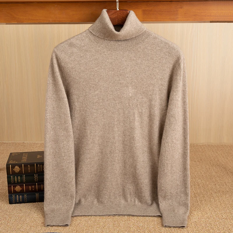 Свитер из 100% чистого кашемира, мужской однотонный пуловер с высоким воротником, новый модный вязаный подшерсток, осенне-зимний свитер с длинным рукавом