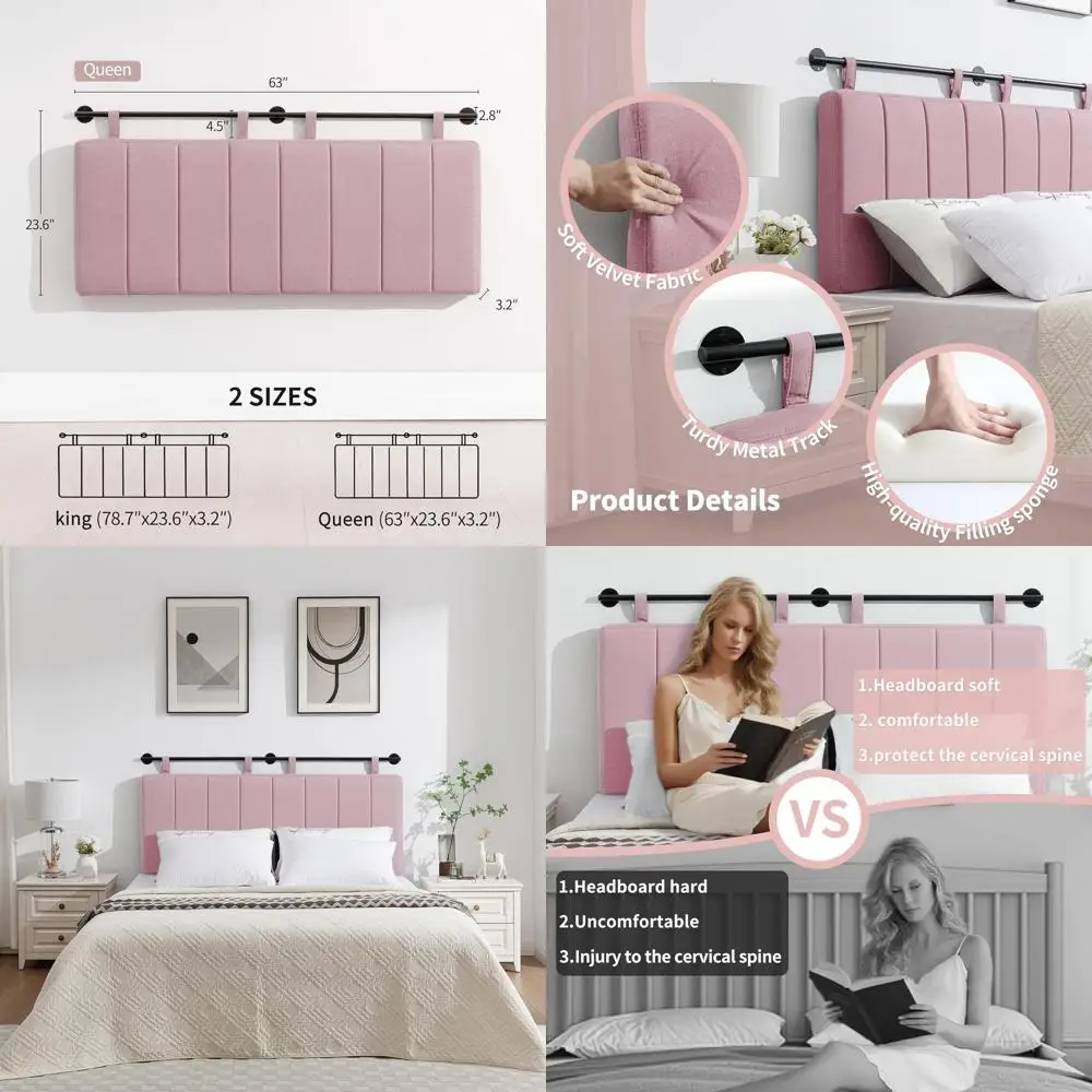 

Queen Size Upholstered Wall-Mounted Bed Board with Elegant Pink Linen and Channel Design for Bedroom