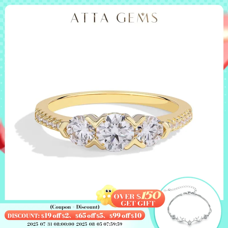

ATTAGEMS 1.2CTW Round Cut Moissanite Rings for Women Three D VVS1 Diamond Real 18K 14K 10K Au585 Gold Wedding Engagement Jewelry