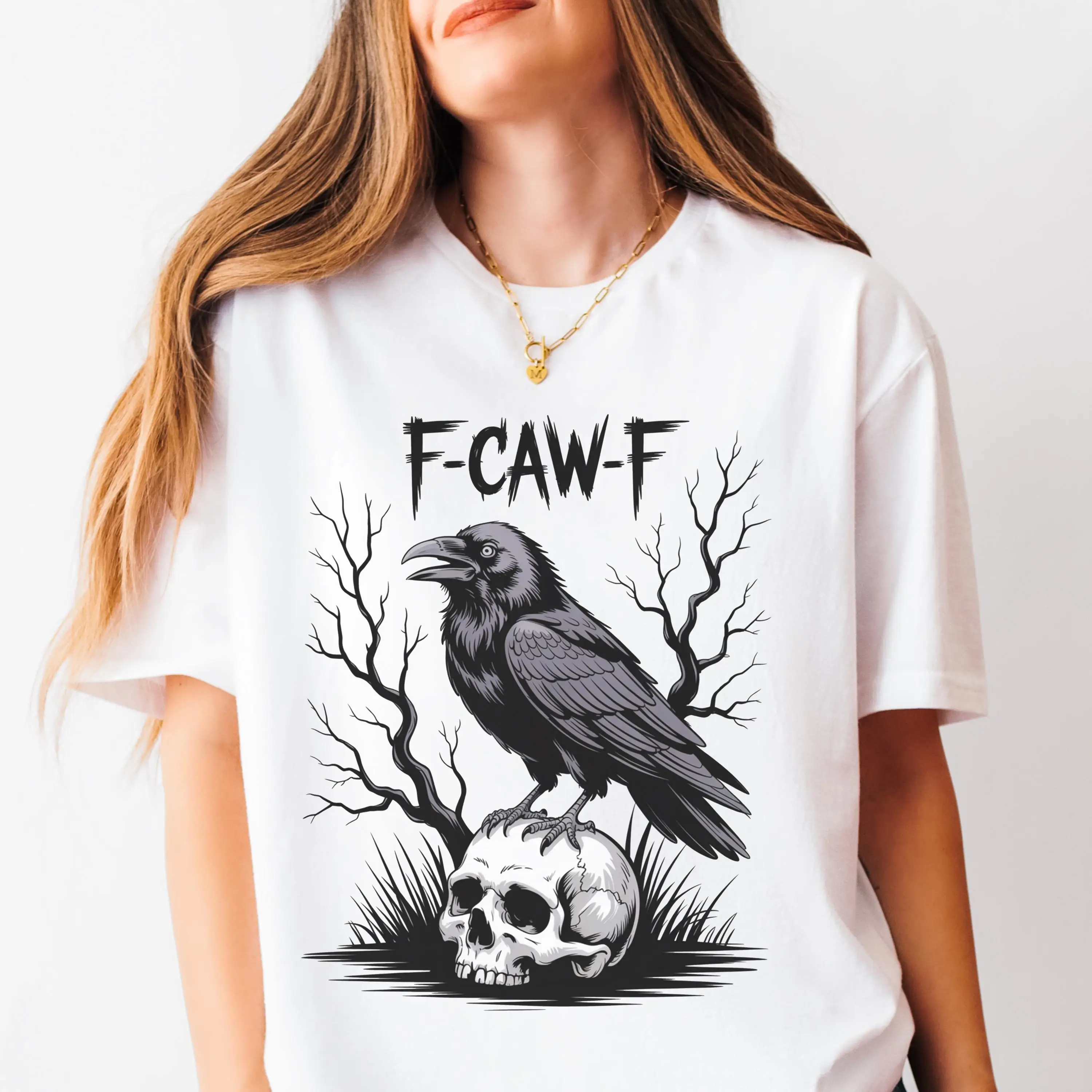 F-Caw-F  Sarcastic  Gothic Crow Tree Design Raven  Funny Crow  Raven Lover Gift Black Bird Shirt，tee