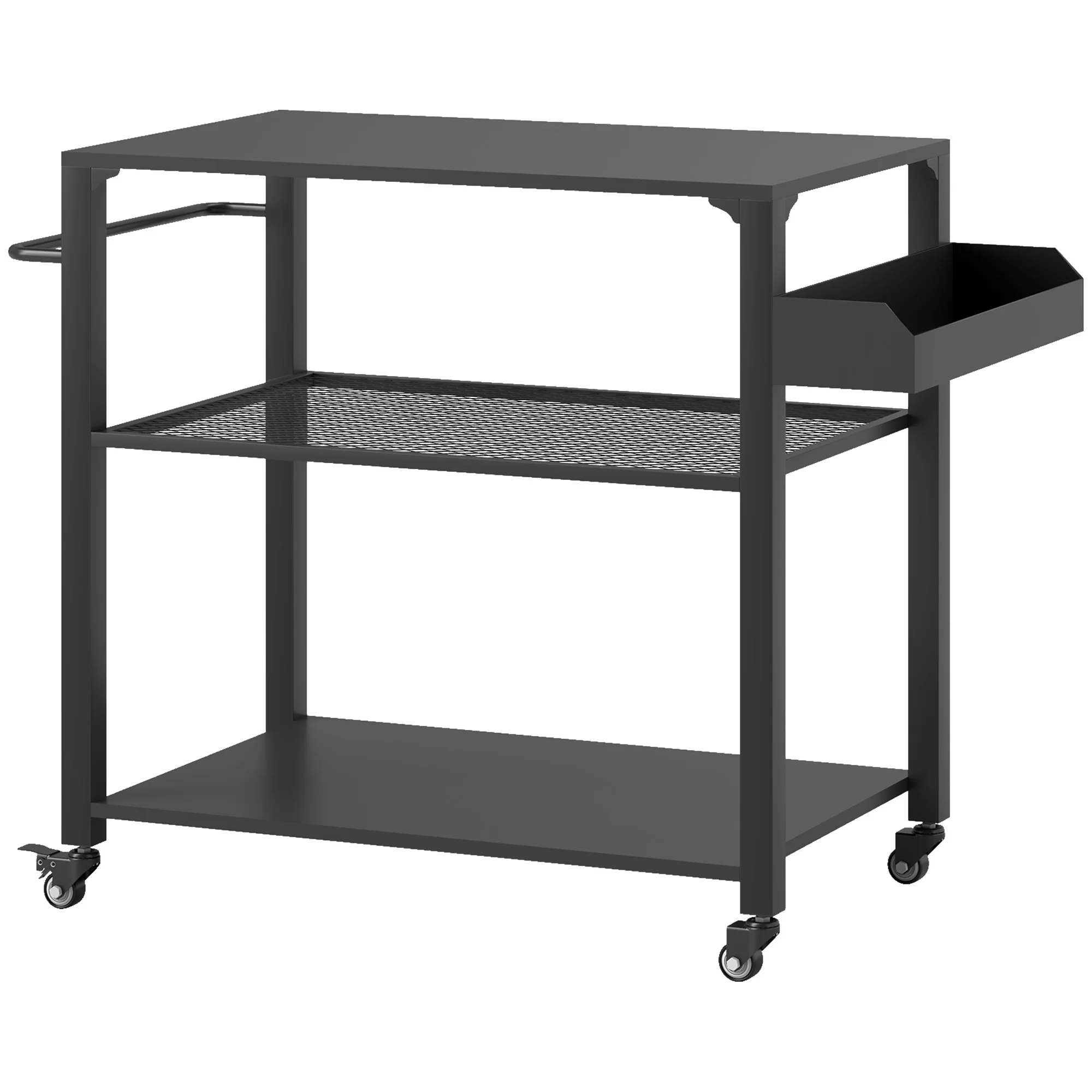 Three-Shelf Outdoor Grill Cart, Movable Food Prep Table on Wheels image 2