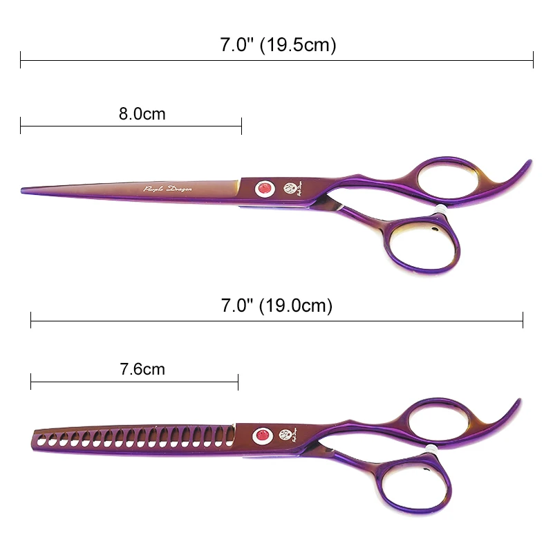 7-calowy fioletowy smok zwierzę domowe nożyce do cięcia 18 zębów nożyce do cieniowania stali 440C do pielęgnacji psa zakrzywiona ścinanie trymer dla kota B0021B