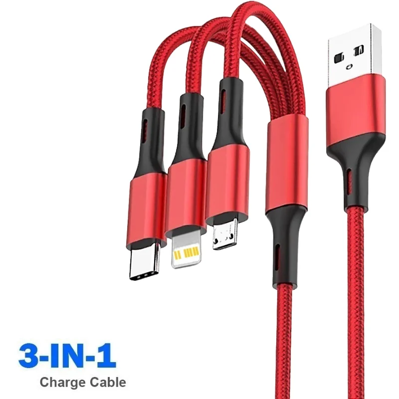 3In1 Fast Charging Cable Cord For iPhone Xiaomi Micro USB Type C Charger Cable Multi Port Multiple Usb Charging Wire Line 1.2m