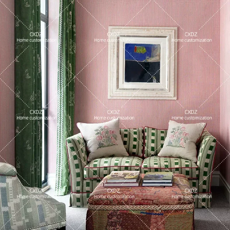 2025 New Retro High Back Chair Living Room Sofa Medium Ancient Green Plaid Straight Bed Board Fabric Sofa
