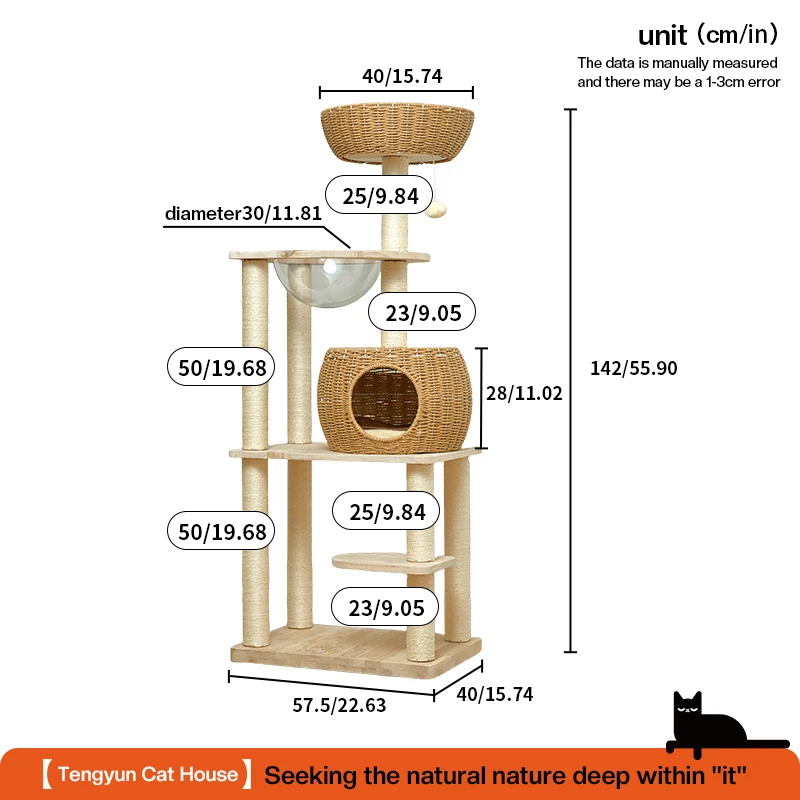 Luxury Modern Furniture Big Cat Tree Tower Rattan Woven Wood Sisal Pet Climbing Scratcher Post Condo Scratching Cats Trees House