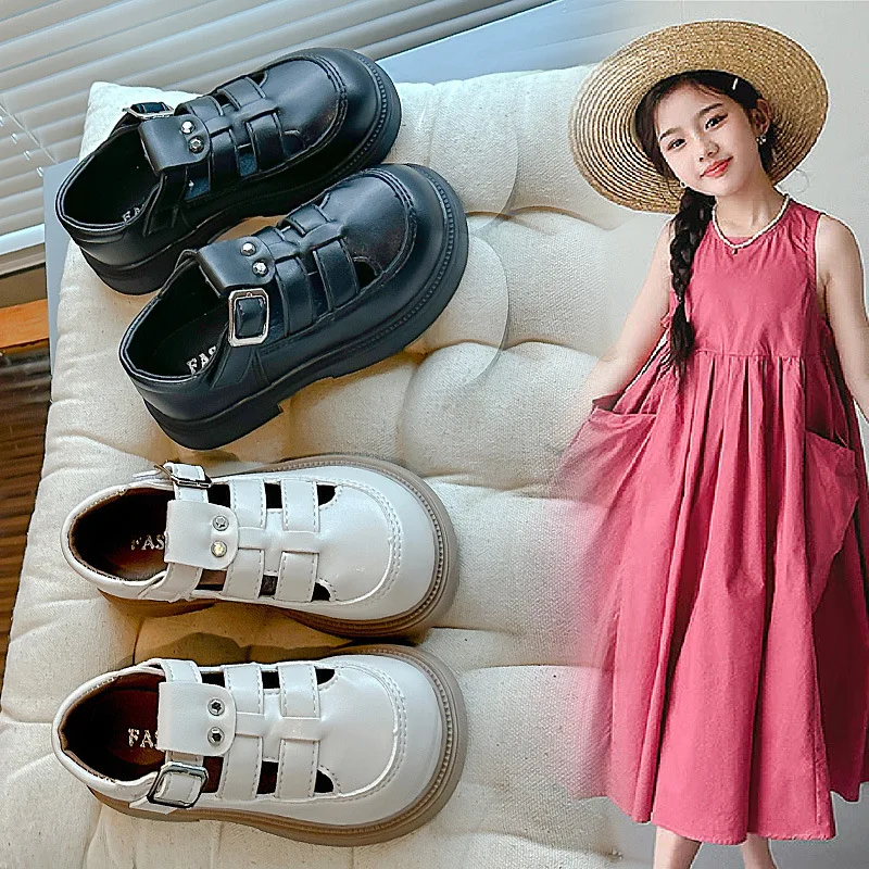 

Кожаная обувь для девочек, корейская версия туфель принцессы, осень 2022, новые повседневные сандалии для маленьких девочек