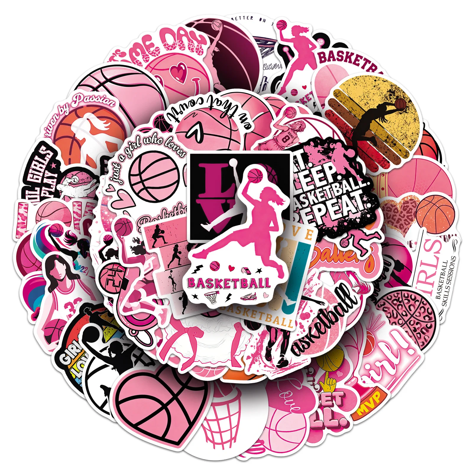 50 Pcs Women's Basketball Stickers Sports Series Cool Silhouette Trendy Helmet Luggage Motorcycle Journal Stickers