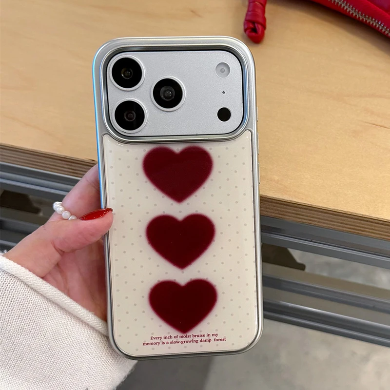 

Korean Ins Pink Love Heart Epoxy Phone Case For iPhone 17 16 15 14 13 Pro Max White Polka Dot Shockproof Back Cover