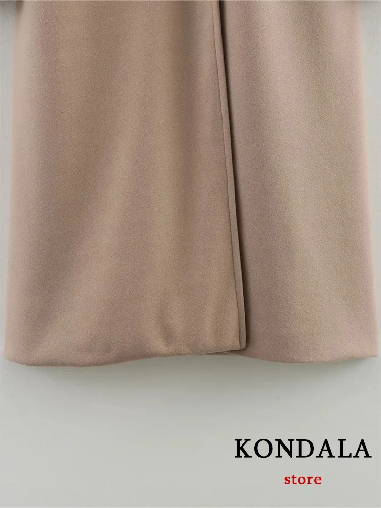 KONDALA Casual Vintage Chic donna soprabito cammello tasche solide monopetto lungo cappotto allentato moda 2024 autunno inverno cappotto