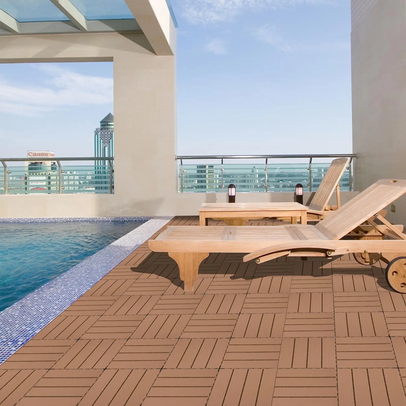 44-Pack 11.8x11.8 Plastic Interlocking Deck Tiles - Waterproof Outdoor Flooring for Patio, for garden & Poolside - Burlywood