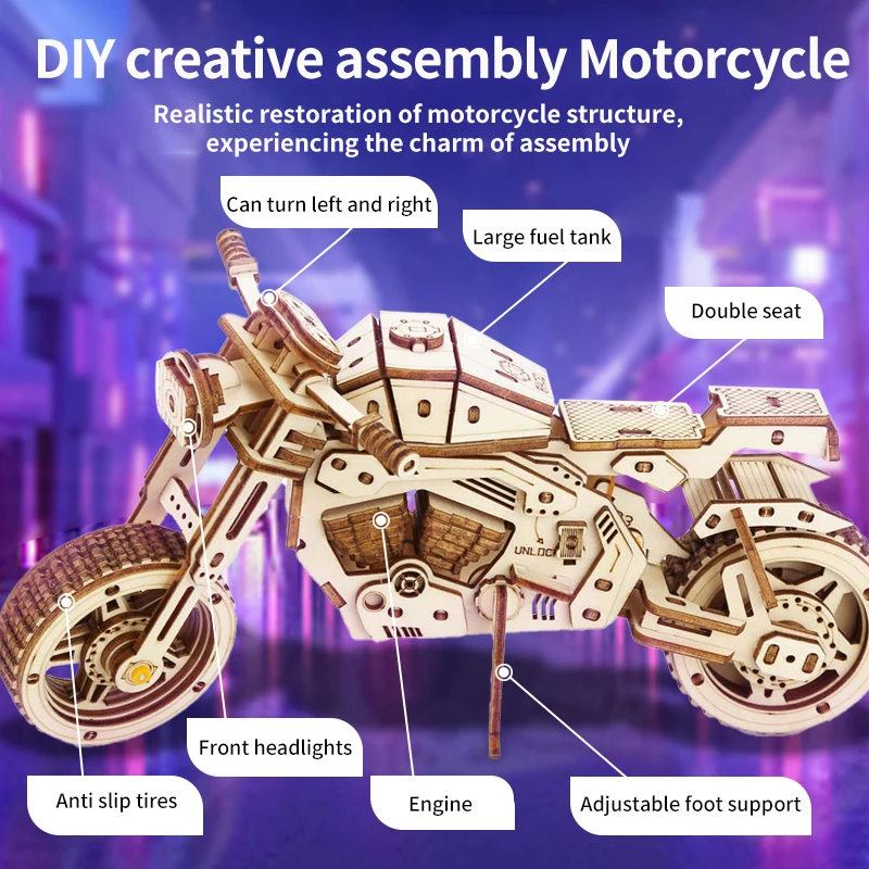 책상 장식용 DIY 오프로드 오토바이 자동차 모델, 3D 나무 오토바이 퍼즐 장난감, 어린이 성인 조립 블록