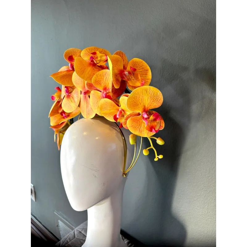 Orange hot pink fascinator- Kentucky Kentucky Derby flower headband view 3