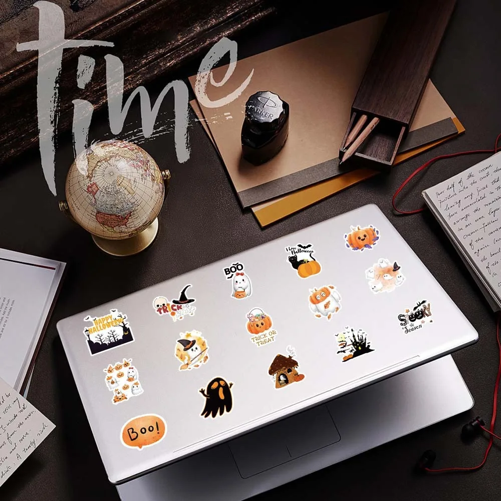 100PCS Halloween Series Stickers Cartoon Pumpkin Ghost Cute Graffiti Sticker Waterproof Pink Orange Decorative Sticker Toy