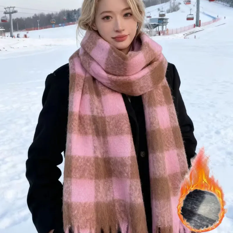 1-3PCS Vintage Check Scarf for Women Large Thick Warm Winter Wrap Windproof with Timeless Houndstooth Pattern for Elegant Look