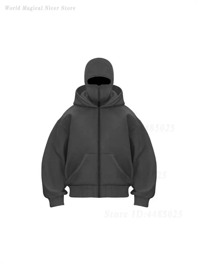 Men Spring Autumn Trendy Zip Up Hooded Jacket Fleece Lined Sweatshirt with Double Layer Hood Design Casual Streetwear