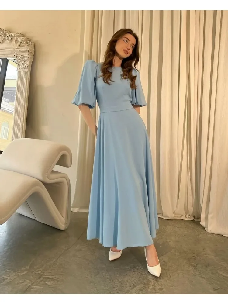 Elegant Arabic Prom Dresses For Women O Neck Half Sleeves Elegant Party Gowns Ankle Length Special Occasion Dress