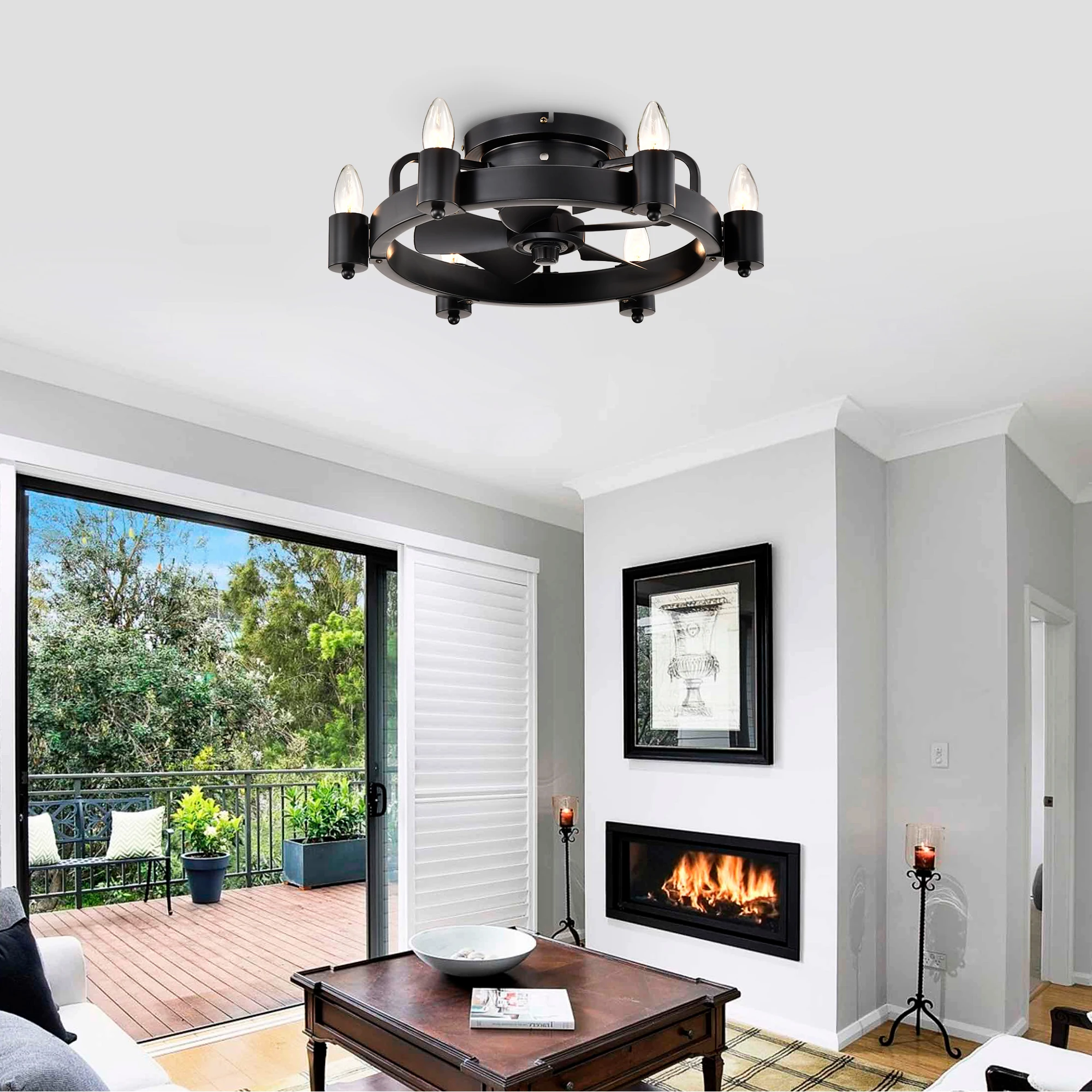 19.5'' Industrial Ceiling Fan with remote control ,5 ABS Blades small size ceiling fan For Living Room, Dining Room, Bedroom, Fa