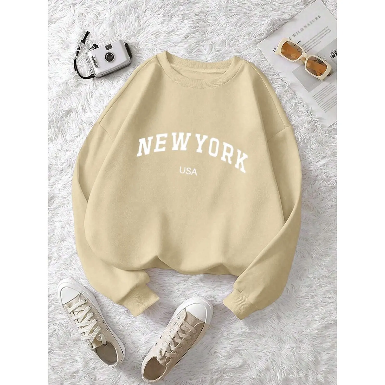 

Women's Sweatshirts O-Neck Loose Casual Sports Pullovers Comfortable Velvet Long Sleeve Sweater Winter Woman Clothes 2025