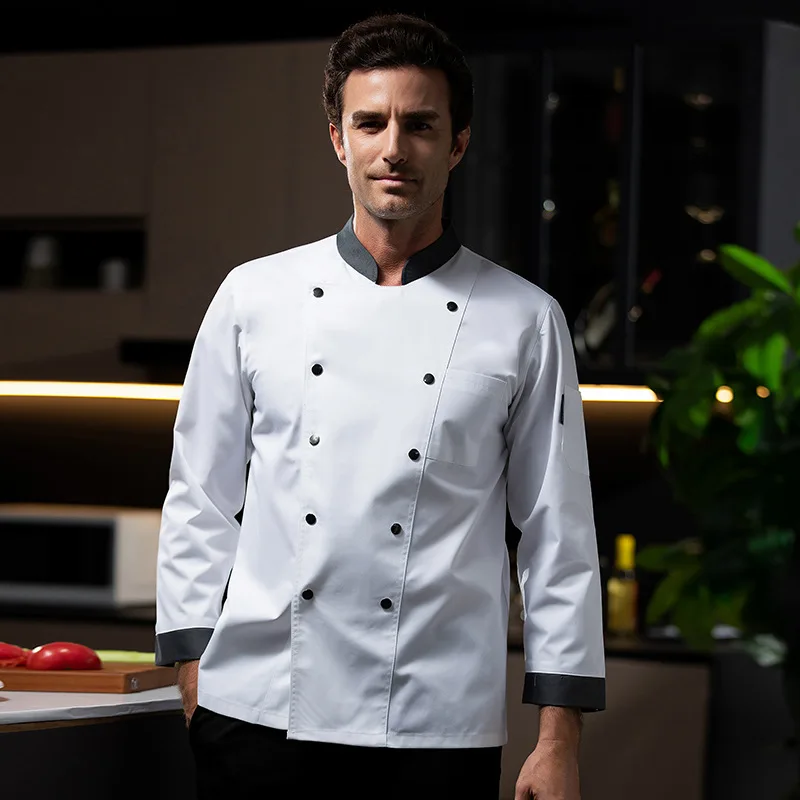 Chef-Kok Overalls Heren Ademende Herfst En Winter High-End Chef-Kok Hotel Catering Bakkantine Keuken Cook Kleding Met Lange Mouwen