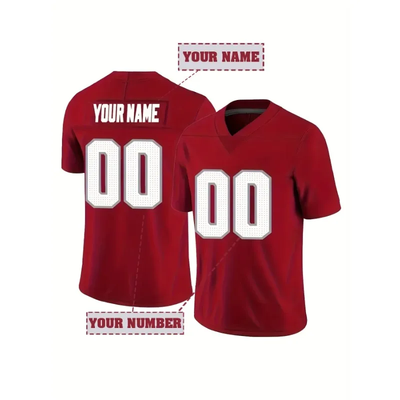 Customized Name And Number Men's Embroidered American Football Jersey Arizona Red V-Neck Personalized Short Sleeved Shirt