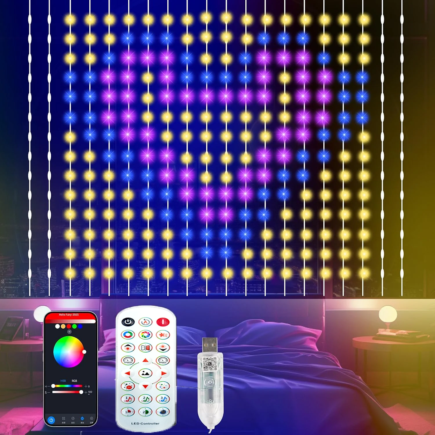 Fairy Light Curtain - 400LED Smart Curtain Lights Bluetooth App