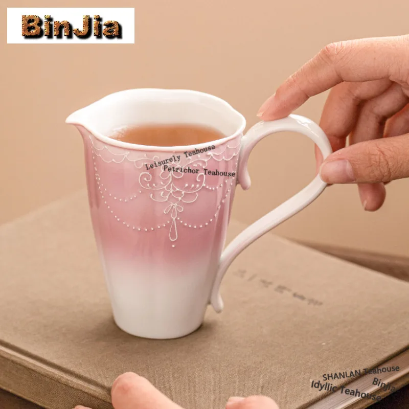 139ml Gradient Pink Pumpkin Fair Cup Hand-painted Beaded Curtains Mug Handgrip Cups Afternoon Tea Mug Office Water Cup Tea Gifts