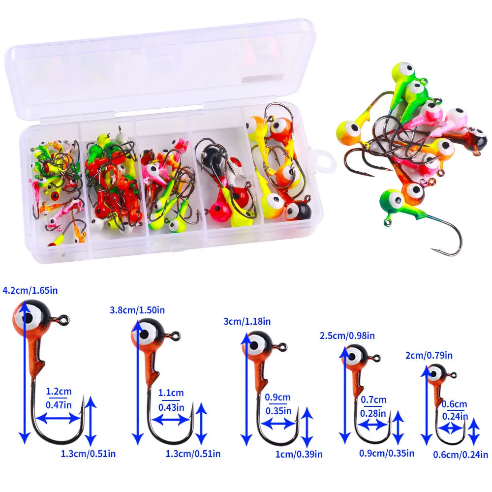 60/75 unids/caja conjunto de anzuelos de pesca con púas coloridas anzuelos con cabeza de anzuelo equipo de pesca accesorios de aparejos - imagen 5