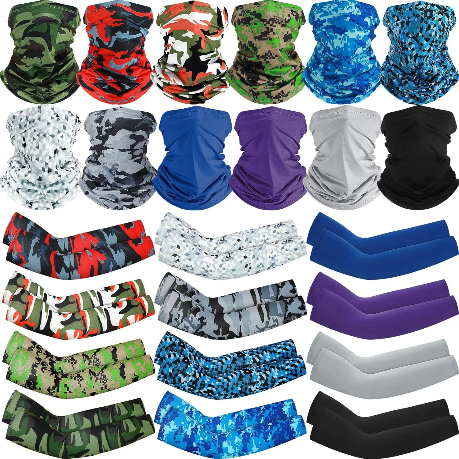 

12 комплектов: защитные от УФ-излучения маски для лица, шарфы-гейтеры и охлаждающие нарукавники для лета