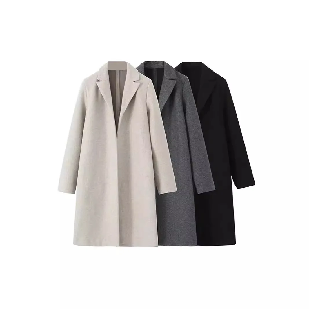 Robe de style européen et américain pour femmes, manteau simple, manteau en laine, tempérament décontracté, nouvelle mode, 2024