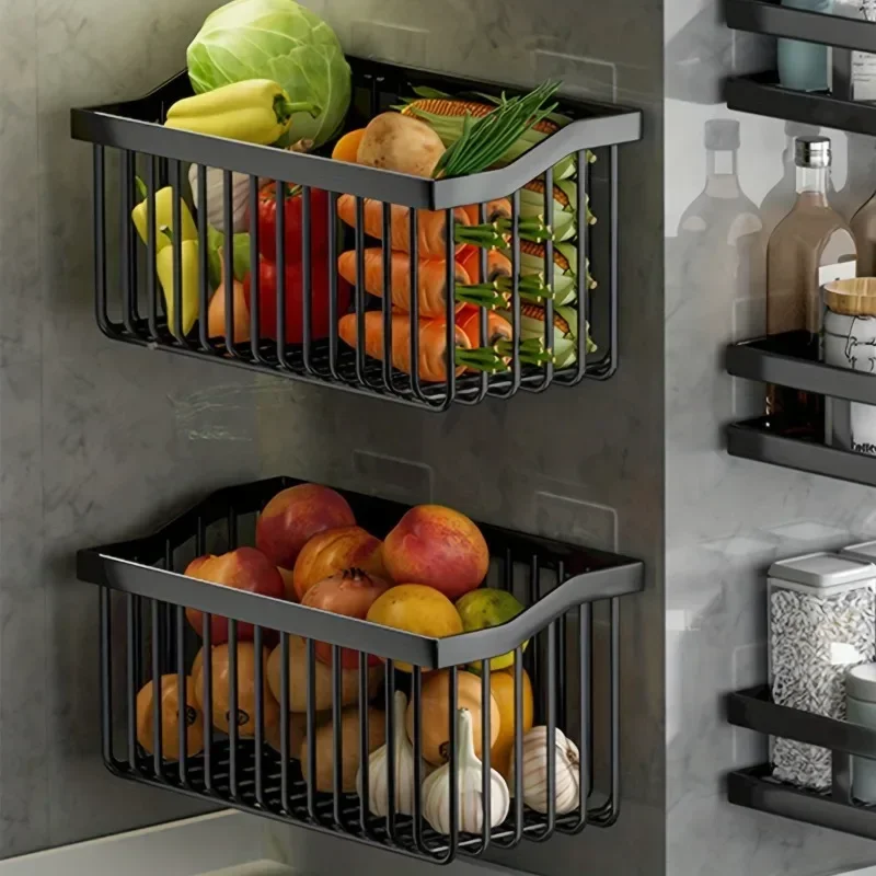 Multi Functional Wall Mounted Fruit and Vegetable Basket No Need for Punching Holes Kitchen Storage Rack Drainage Storage Rack