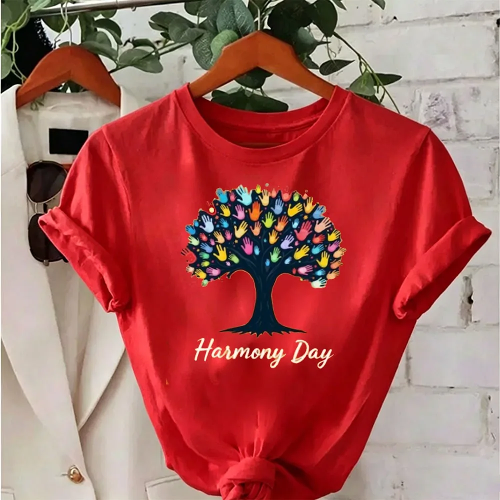 Harmony Day Shirt Unity Tree Handprints Everyone Belongs Tee Diversity Kindness Tops Women High Quality Cotton Clothes