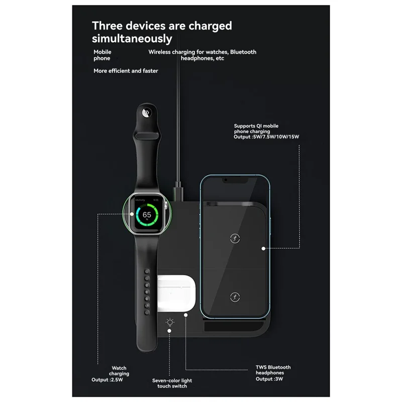 4-in-1 opvouwbare draadloze oplader Desktoptelefoonhouder Compacte draagbare mobiele telefoon draadloze oplader