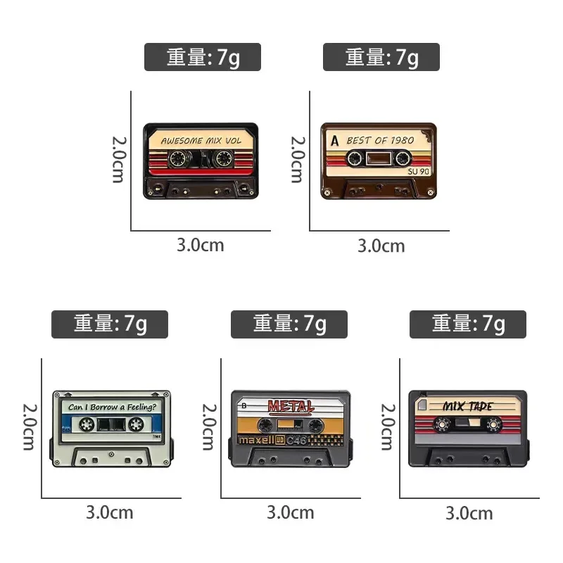 80‘s 90’s Retro Music Cassettes Enamel Pins Radio Cassette Tape Brooches Lapel Badges Backpack Punk Jewelry Gifts Wholesale view 6