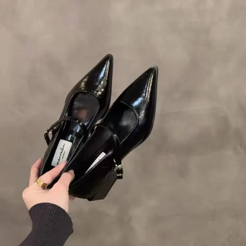 

Женская обувь Мэри Джейн на толстом каблуке в стиле ретро, модные женские удобные офисные туфли-лодочки с острым носком, обувь Zapatillas De Mujer