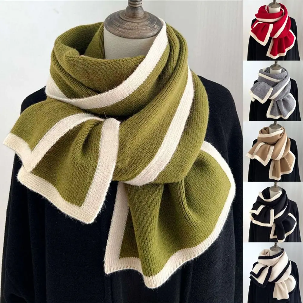 Fashion Winter Warm Wool Scarf Elastic Striped Knitted Scarves Thick Neckerchief for Women Female