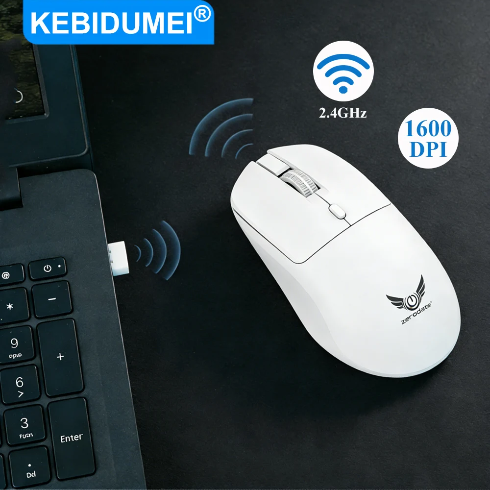 KEBIDUMEI Wireless 2.4G Mouse 1600DPI Gaming Mouse Lightweight Ergonomic Mouse Low Noise Button Simple Style Office Mice for PC
