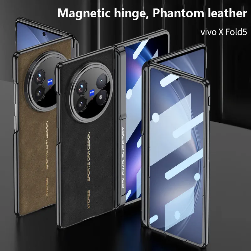 

Чехол для VIVO X Fold 5, роскошный шарнирный чехол из искусственной кожи с подставкой, магнитная защита, задняя крышка, чехол для VIVO X Fold5 Shell