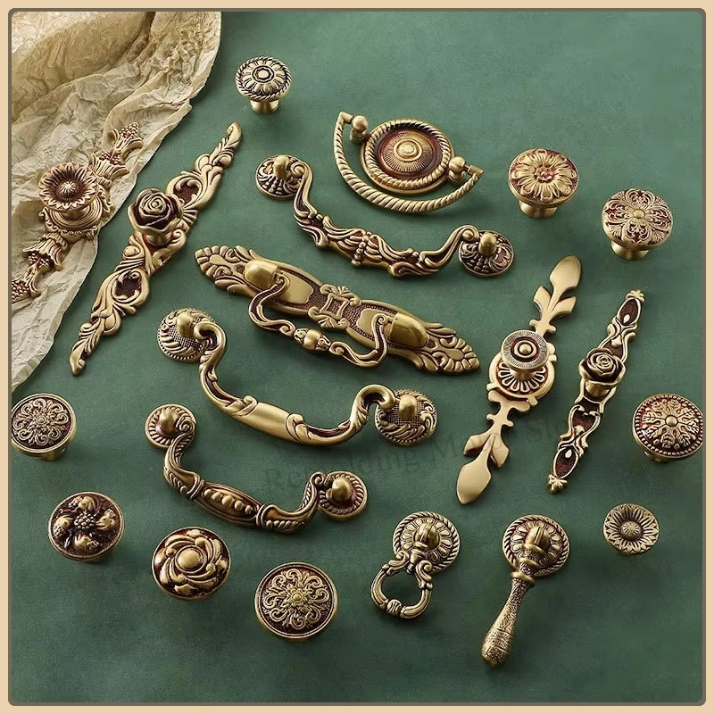 European Solid Brass Cabinet Knobs and Handles Beautiful and Luxurious Handles for Furniture Dresser Wardrobe Drawer Knobs