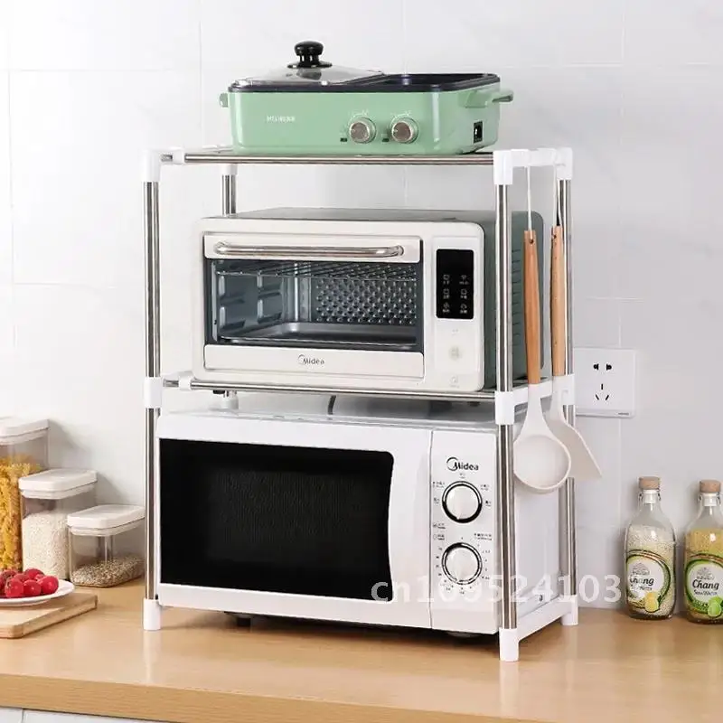 Detachable 2-Layer Microwave Multi-functional Shelf Rack Standing Type Holders Steel Rack Double Stainless Storage Oven Kitchen