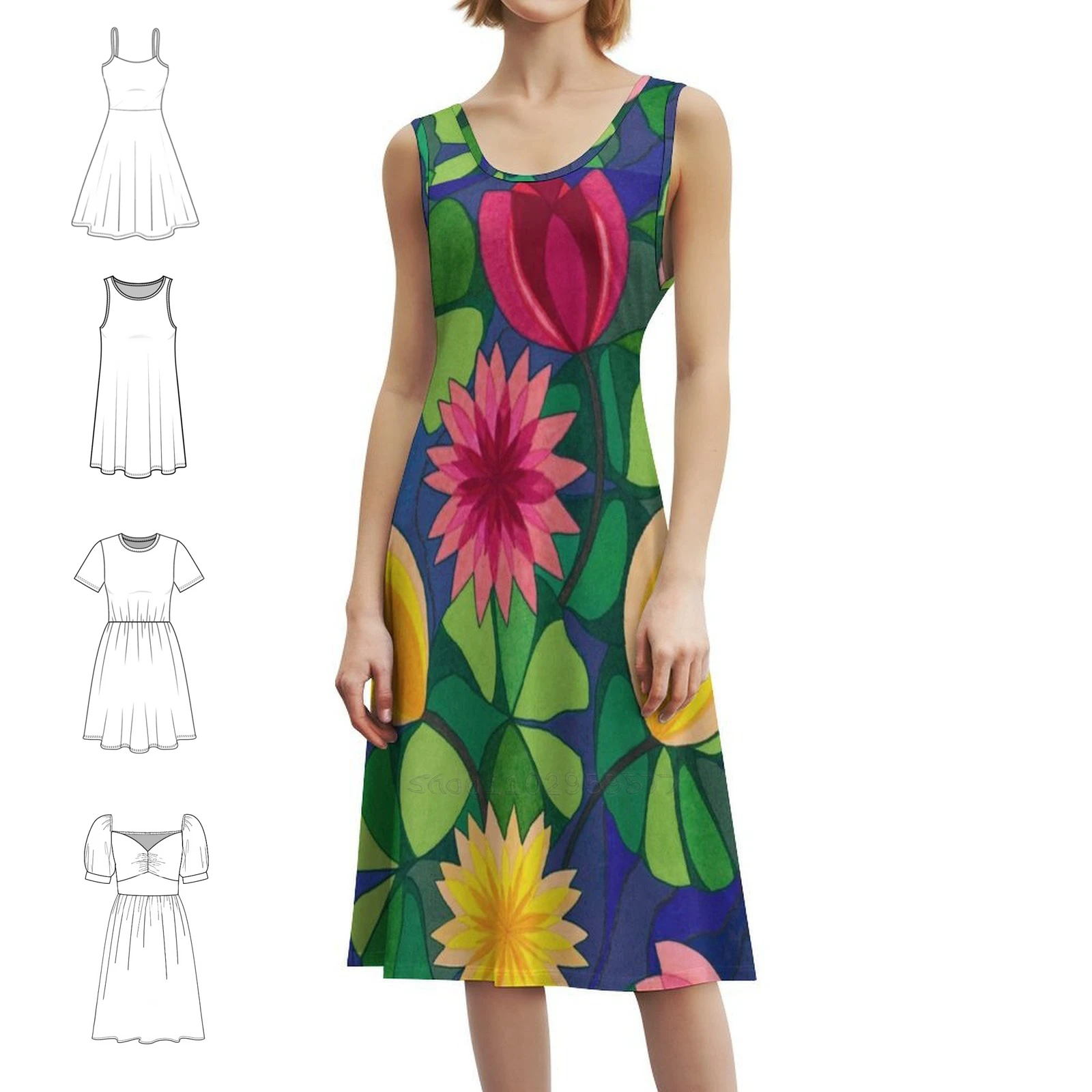 فستان حفلات نسائي من Water Lilies ملابس خروج عصرية مطبوعة للنادي للسيدات فستان فلورا أسترالي تجريدي هندسي #1