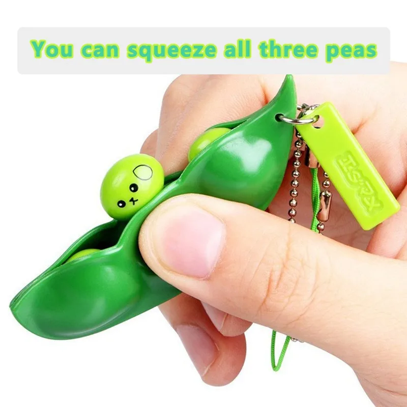 Pea Toys Keychain Stress Relief Toys Squid Squeeze Pea Bag Charms Cute Quirky Pea Pods Backpack Accessories