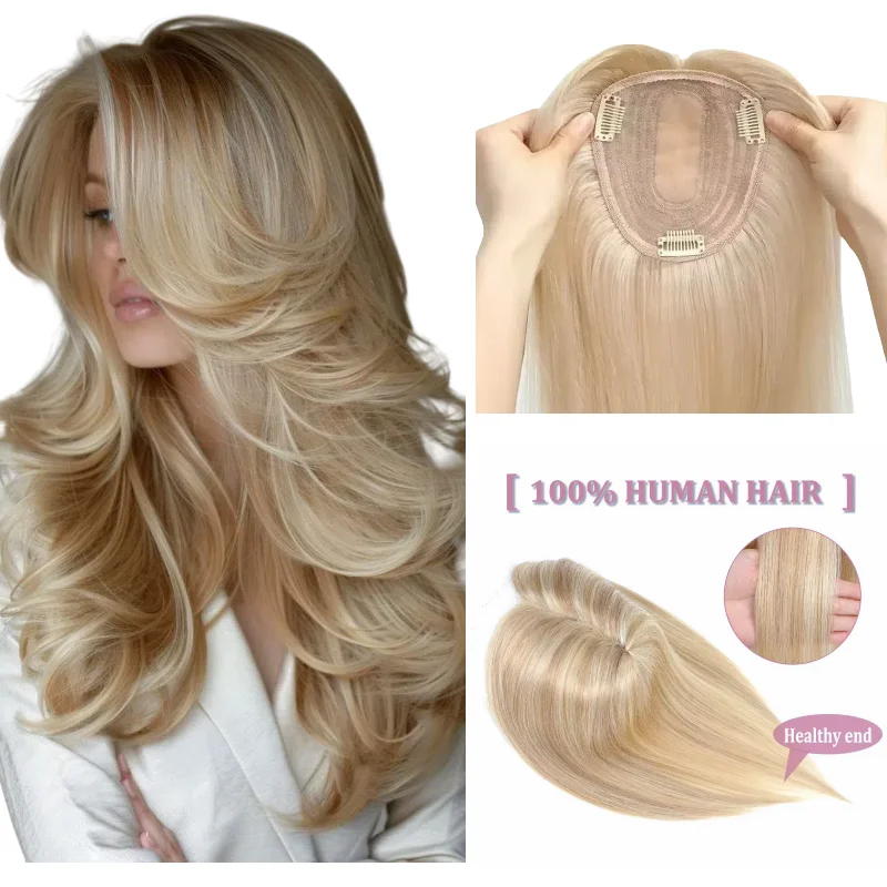 

Lace Base Topper For Women Human Hair With Middle Part & Bangs | 10x12cm 18inch Wedding Party Hairstyle