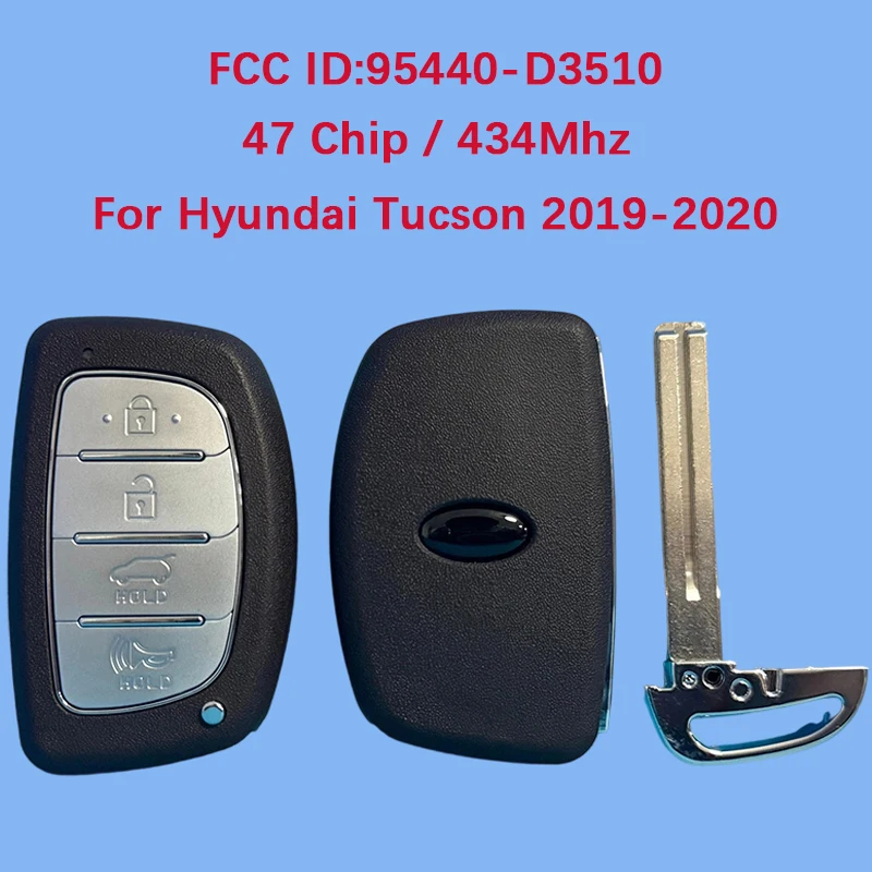 

CN020143 Послепродажный 4-кнопочный смарт-пульт дистанционного управления 47 чипов 433 МГц Номер детали 95440-D3510 TQ8-FOB-4F11 для Hyundai Tucson 2019+