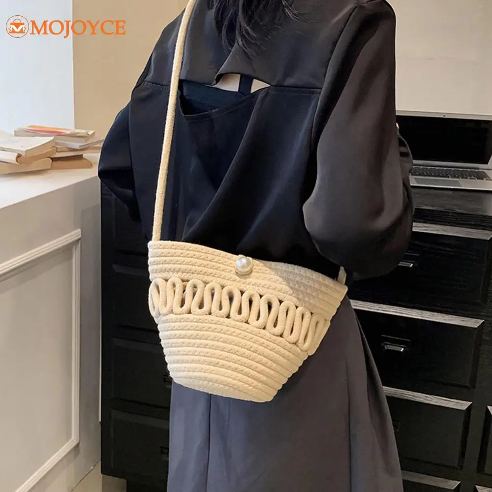 Soft Weaving Chic Sling Purses Hollowed Out Cotton Thread Hobo Bag Women's Hand Woven Satchel Ladies Fashion Small Crossbody Bag